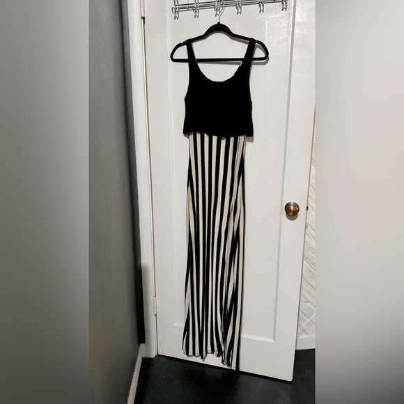 Foreign Exchange Striped Black Cream Maxi Dress Small - Picture 7 of 8